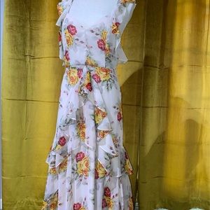 ASOS Floral Chiffon Ruffle Hi-Lo Maxi Dress